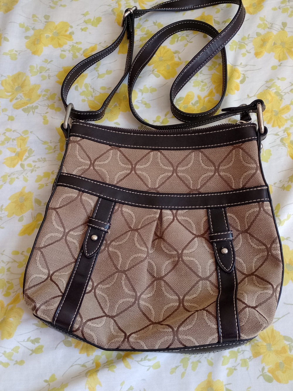 Nine West Women's Canvas Crossbody Bag Shoulder Bag Purse Tan & Brown Adjustable